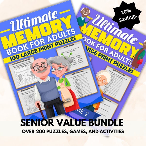 200 +Value Bundle Activités de perte de mémoire en gros caractères pour les personnes âgées atteintes de démence, de perte de mémoire, de déficits post-AVC et d'ennui en maison de retraite