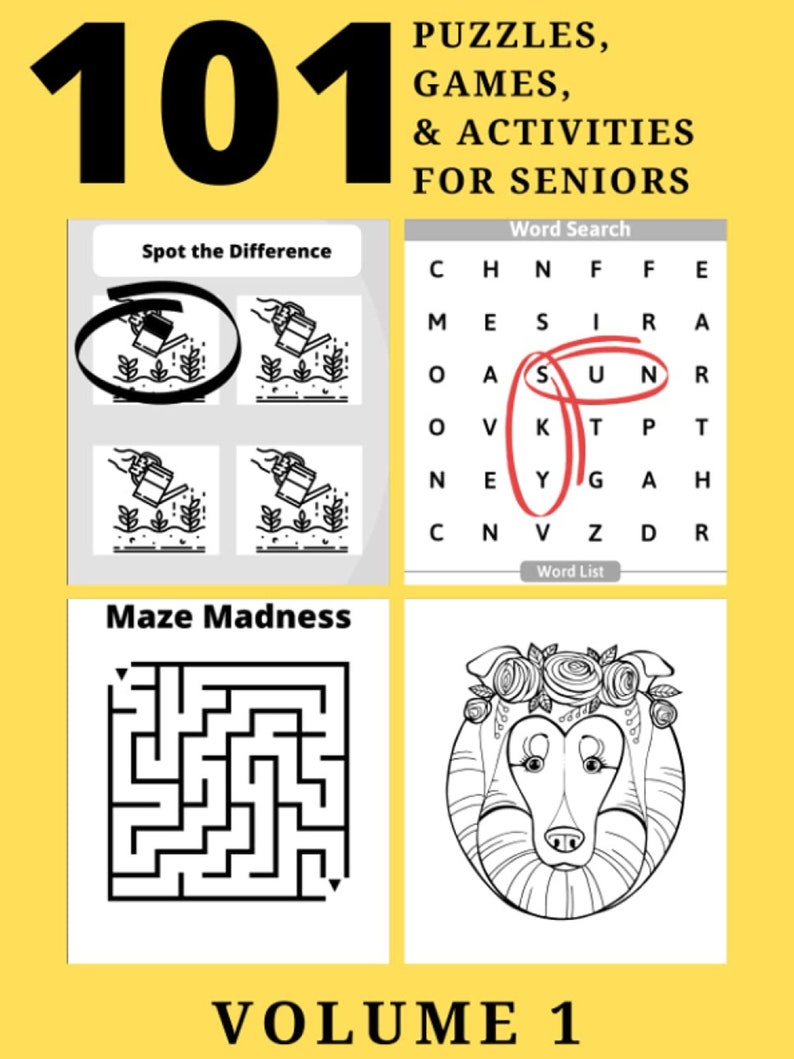 101 Puzzles Activities for Seniors Large Print Fun Easy Etsy