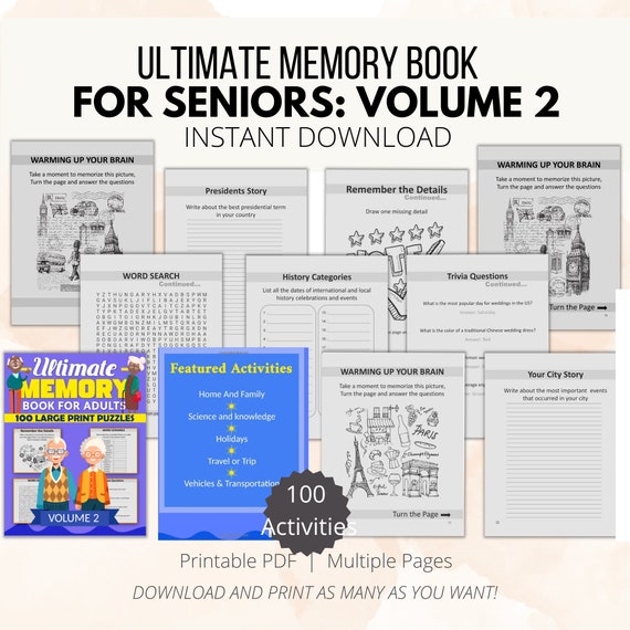 100 Themed Large Print Activities for Seniors With Mild to - Etsy