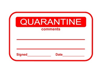 QUARANTINE Labels Stickers, 70x40mm, Semi-Gloss Red Print, Solid Red Border, Reject, Damaged, Packaging,Transport,Shipping, Warehouse, Shop