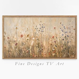 Samsung Frame TV Art, ruhige Wiesenblumen, impressionistischer Stil, sanfte Pastellfarben, Frühlingskunst, Wildblumenlandschaft, digitaler Download