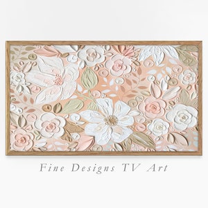 Samsung Frame TV Floral Art, Pastel Flowers Painting, Pink and White Flower Arrangement, Impasto Style, Samsung Art TV, Digital Download