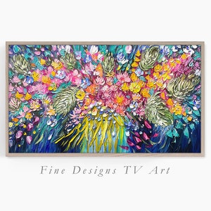 Samsung Frame TV Floral Art, Abstract Bouquet of Flowers, Colorful Impressionist Style Painting, Digital Download