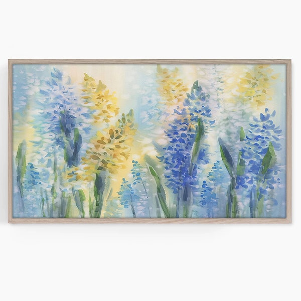 Samsung Frame TV Floral Art Blue and Yellow Spring Flowers Watercolor Textured Living Room Decor Digital Download