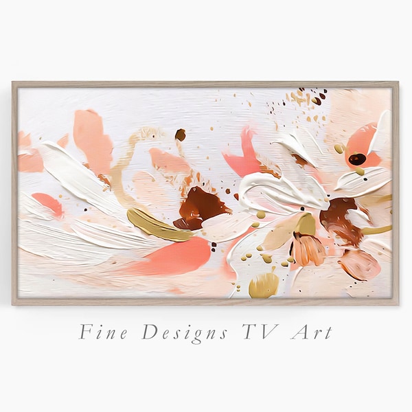 Samsung Frame TV Art, Abstract Pastel Vibes, Pink and White Flowers, Textured Digital Wall Art for Frame TV, Instant Download