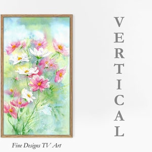 Samsung Frame TV Art VERTICAL, Light Flowers, Watercolor Painting, Pink Floral Artwork, Upright Frame TV, Digital Download