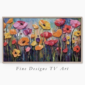 Samsung Frame TV Floral Art, Stunning Impasto Flower Painting, colorful Frame TV Art, Textured Oil Painting, Digital Download for Frame TV