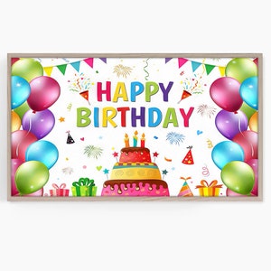 Samsung Frame TV Art Birthday, Happy Birthday Cake, Balloons, Digital Download for Samsung Frame, Birthday, Instant Download