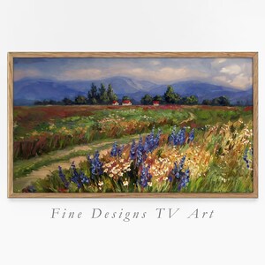 Samsung Frame TV Kunst, lebendiges Blumenfeld, Landschaft Ölgemälde, Frühling TV Kunstwerk, digitaler Download