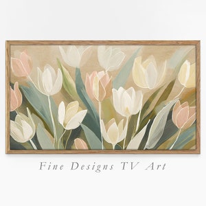 Samsung Frame TV Art Floral, Textured Tulip Elegance, Beige Floral Painting, Frame TV Spring Artwork, Digital Download