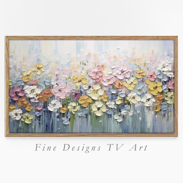 Samsung Frame TV Art, Peinture de fleurs abstraites, Illustration au couteau à palette, Couleurs claires, Impression florale empâtée, Samsung Art TV, Téléchargement numérique