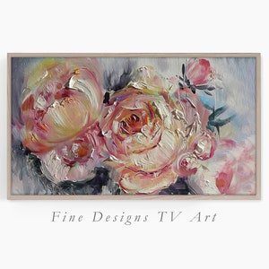 Samsung Frame TV Art Floral, Elegant Rose Petals, Thick Oil Painting Style, Pink Flower Artwork, Samsung Art TV, Digital Download