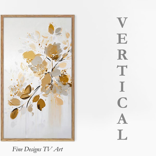 Samsung Frame TV Art VERTICAL, Smooth Floral Painting, Earth Tones, Upright TV Artwork, Modern Home Decor, Digital Download
