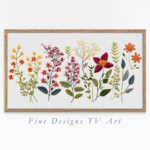 Spring Frame TV Art, Wildflower Embroidery, Textured Floral Artwork, Colorful Flowers, Botanical Frame TV Art, Digital Download