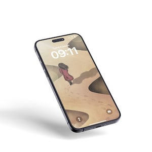 Welliges Kunst-Abenteuer-Hintergrundbild, iPhone iOS 15 ästhetisch warm neutral, Beige iPhone Boho Landschaft minimalistisches Hintergrundbild, Sofortiger Download