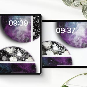 Cosmic Purple iPad iOS 18 Theme Galaxy Backgrounds, Digital Art for Tablet Wallpaper iPad Screensaver Instant Download