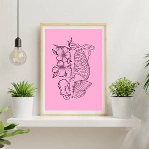 Pink A4 skeleton digital print tattoo style