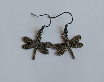 Pendientes de libélula estilo boho de bronce