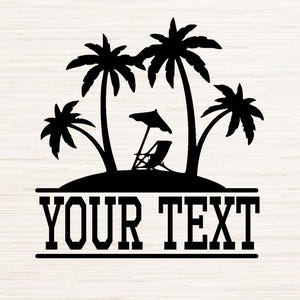 Split monogramme palmiers Silhouette Svg Png téléchargement numérique instantané, nom texte vecteur, plage maison graphique, fichier Clipart lettrage personnalisé