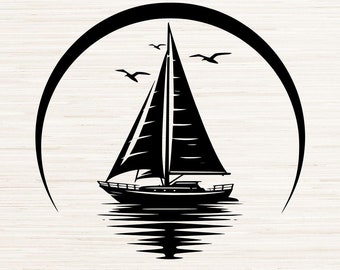 Sailboat Art SVG PNG Dxf Instant Digital Download, Silhouette Clipart Vector File, Oceanic Captain Graphic, Sailing T shirt Sublimation Logo