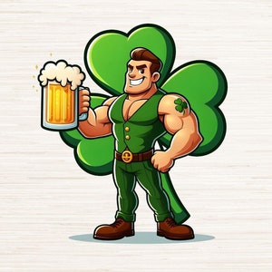 Muskulöser Barkeeper Clipart PNG JPG, St Patrick's Day T-Shirt Logo-Design, Glück des irischen Partydekors, sofortiger digitaler Download, 300 DPI