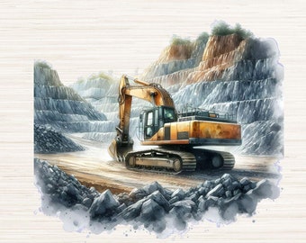 Watercolor Excavator Quarry PNG JPG Instant Digital Download, Construction T Shirt Design, Heavy Equipment Clipart, Machine Operator Poster