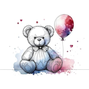 Osito de peluche minimalista PNG JPG Clipart Descarga digital instantánea, Arte mural natural, Diseño de camiseta de regalo de juguete para niños, Decoración minimalista moderna