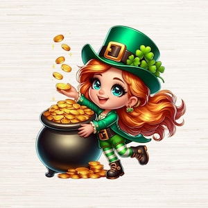Weiblicher Kobold Clipart PNG JPG, St Patrick's Day T-Shirt Logo-Design, Glück des irischen Partydekors, sofortiger digitaler Download, 300 DPI