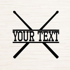 Puede incluir: Gráfico en blanco y negro de dos baquetas cruzadas con el texto "YOUR TEXT" en negrita.