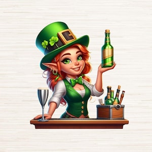 Leprechaun barman Clipart PNG JPG, création de Logo de T shirt de la Saint-Patrick, décoration de fête de la chance des irlandais, téléchargement numérique instantané, 300 DPI