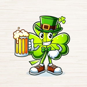 4 Leaf Clover Clipart PNG JPG, Design de logotipo de camiseta do dia de São Patrício, Decoração de festa Luck of the Irish, Download digital instantâneo, 300 DPI