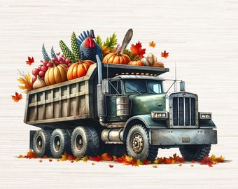 Watercolor Thanksgiving Dump Truck PNG JPG Instant Digital Download, Construction T Shirt Design, Heavy Equipment Clipart, Machine Operator