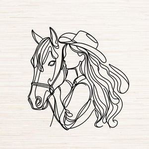 Line Art Frau und Pferd svg Dxf Jpg Png Sofortiger digitaler Download | Minimalistisch Clipart Gliederung | Lasergravur | Cricut | Glowforge bereit