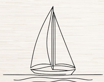 Minimalist Sailboat Oceanic Line Art Svg Dxf Png Instant Digital Download, Laser Engraving, Beach Sublimation, Continuous Line Art Drawing