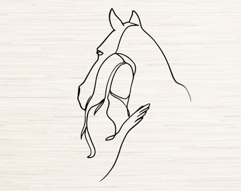 Line Art vrouw en paard Svg Dxf Eps Jpg Png Instant digitale download | Minimalistische clipart overzicht | Lasergravure | Cricut | Glowforge