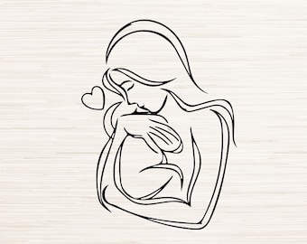 Mom and Baby Svg Dxf Eps Jpg Png Pdf instant digital download | Silhouette Clipart outline | Laser engraving cut file | Cricut | Glowforge