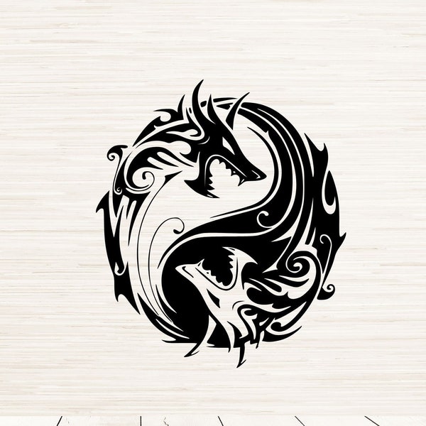 Dragon Yin yang Svg Png Eps Dxf Jpg Pdf Instant digital download | Outline Silhouette Vector Clipart | Laser engraving | Glowforge | Tattoo