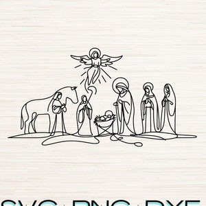 Boże Narodzenie Line Art Nativity Scene Svg Png Natychmiastowe pobieranie cyfrowe | Minimalistyczny wektor clipart | Grawerowanie laserowe | Plik Cricut | Glowforge