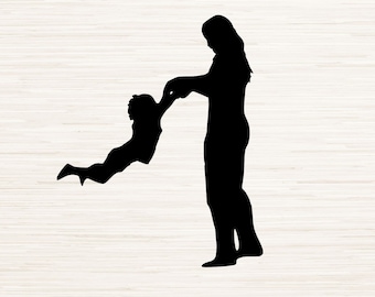Mom and Child black and white Silhouette Svg Dxf Eps Png instant digital download | Clipart | Laser engraving cut file | Cricut | Glowforge