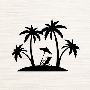Strand Palmen und Strandkorb png, svg, pdf, Vektor Datei, jpeg, sofortiger download, Clipart, schwarz und weiß Silhouette, SVG für Cricut
