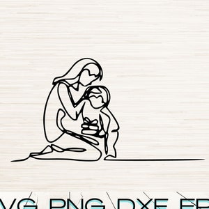 Minimalista Mamá e Hijo Svg Dxf Png Eps Pdf Jpg descarga digital instantánea, Grabado láser Sublimación Glowforge, Dibujo de arte de línea continua