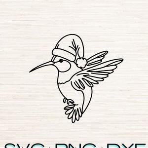 Minimalist Hummingbird with Santa Hat Line Art Svg Dxf Png Instant Digital Download, Laser Engraving, Sublimation, Christmas Drawing Clipart