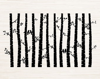 Birch Trees woods scene art Svg Dxf Eps Jpg Png Pdf instant digital download | clipart silhouette outline | Cricut | Laser engraving file