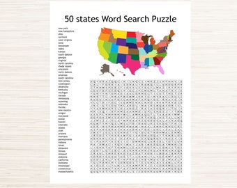 Kids 50 US States word search PDF instant digital download | Printable download | Classroom activity | Childrens birthday party activity