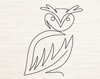 Minimalista Owl line Art Svg Dxf Png Eps Pdf Jpg descarga digital instantánea / Grabado láser / Sublimación / Dibujo de arte de línea continua