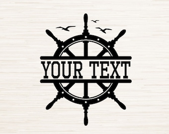 Split Monogram Ships Wheel Art Svg Dxf Png Eps Instant Digital Download, Name Text Space Vector, Home Bar Graphics, Customizable Lettering