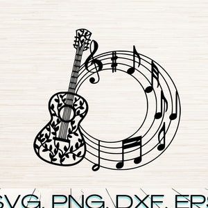 Guitar Art Svg Dxf Png Eps Pdf Jpg Téléchargement numérique instantané | Contour Silhouette Clipart Gravure au laser | Sublimation | Cricut | Glowforge