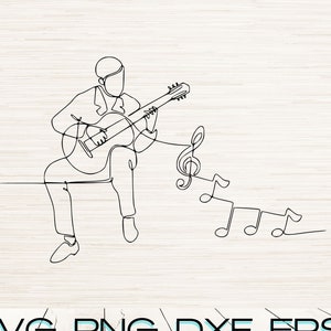 Minimalistische gitarist Art Svg Dxf Png Eps Pdf Jpg instant digitale download | Lasergraveren | Sublimatie | Doorlopende lijntekening