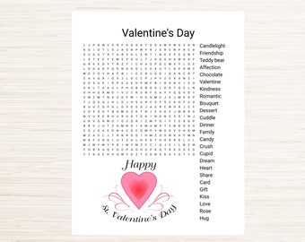 Valentine's Day word search printable download | PDF instant digital download | Valentine's party game | Kid's activity | Classroom activity