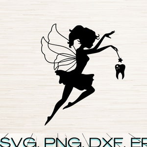 Fée des dents noir et blanc Clipart Svg Dxf Eps Jpg Png Pdf téléchargement numérique instantané | silhouette contour vectoriel | Cricut | Gravure laser